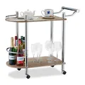 Produktbild: Relaxdays Servierwagen 2 Etagen, Holz-Optik, MDF und Stahl, 4 Rollen, mit Griff, Barwaagen, HxBxT 76 x 39 x 82 cm, braun