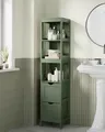 Produktbild: VASAGLE Hochschrank Badezimmer, Badezimmerschrank schmal, 2 Schubladen, 3 offene Fächer, 30 x 30 x 141,5 cm, Waldgrün