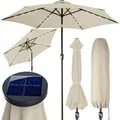 Produktbild: KINGSLEEVE® Sonnenschirm LED Beleuchtung UV Schutz 80+ Solar Schutzhülle 270cm Groß Kurbel Knickbar Balkon Terrasse Gartenschirm Marktschirm Beige - Beige