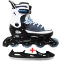 Produktbild: Cox Swain Sneak 2in1 größenverstellbare Kinder Inline Skates und Schlittschuhe mit PU Gummirollen sowie ABEC 5 Kugellagern, Blau, M (37-40)