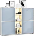 Produktbild: Vladon Highboard Cuba V3, Germany, Weiß matt/Denim matt inkl. LED - Moderne Anrichte mit 12 Fächern (130,5 x 105,5 x 35,5 cm)