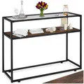 Produktbild: tectake® Konsolentisch schmal, Regal Kommode mit Glasoberfläche, 100 x 41 x 80,5 cm, Sideboard mit 2 Ablagen, Beistelltisch, Wohnzimmer Möbel, Flur Möbel, Industrial Dunkelbraun