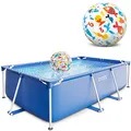 Produktbild: Intex Rectangular Frame Pool Set 260×160×65 cm | rechteckiger Aufstellpool mit Stahlrahmen & PVC-Wänden | 2282 l Wasserinhalt | inkl. Wasserball | stabil & einfach aufzubauen