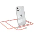 Produktbild: EAZY CASE Handykette kompatibel mit iPhone 12 Mini Handyhülle mit Umhängeband, Handykordel mit Schutzhülle, Silikonhülle, Hülle mit Band, Stylische Kette für Smartphones, Alt Rosa - Clips Silber