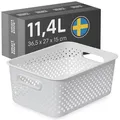 Produktbild: SmartStore Aufbewahrungskorb mit Griffen in weiß 11,4L (36,5x27x15cm) I Körbchen Aufbewahrung aus recyceltem Kunststoff I Essence L Aufbewahrungskorb I Aufbewahrungsboxen mit 10 Jahren Garantie