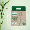 Produktbild: wellsamed wellsagreen 50 Stück Bio FlossPicks, nachhaltige Zahnseidesticks aus PLA