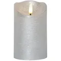 Produktbild: LED Kerze Rustik Optik Echtwachs flackernde Flamme 12,5cm Timer Batterie silber
