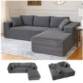 Produktbild: COMHOMA Sofa Big-Sofa, L-förmige Sofa, Couch Ecksofa, Chaiselongue Schlafsofa, mit tiefer Sitzfläche und breiten Armlehnen, Cordstoff grau