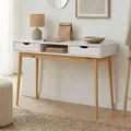 Produktbild: Schreibtisch STEFANO weiß / Eiche farben - Bürotisch mit 2 Schubladen und Fach aus Massivholz, Home Office Tisch, moderner Arbeitstisch - Weiß