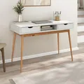 Produktbild: IDIMEX Schreibtisch Stefano weiß/Eiche Farben - Bürotisch mit 2 Schubladen und Fach aus Massivholz, Home Office Tisch, moderner Arbeitstisch