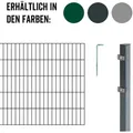 Produktbild: Alberts Einstabmattenzaun Alberts 691363 Doppelstabmattenzaun Zaun-Komplettset mit Kniekissen, a, Doppelstabmattenzaun-Komplettset Stahlzaun Mattenzaun Gitterzaun grün grau 10 m x 100 cm