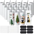 Produktbild: Mophorn - vevor 24er-Pack Sublimationsbecher, 20 oz Blanko-Becher, Edelstahl-Doppelwandbecher mit Strohhalm, Deckel, Bürste, Boden, Schrumpffolie,