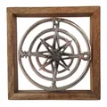 Produktbild: Wand Deko Figur Metall Holz Windrose Kompass Himmelsrichtungen silber Dekoobjekt
