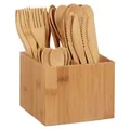 Produktbild: Relaxdays Bambus Besteck Set, je 10 x Messer, Gabel, Löffel & Teelöffel, Besteckhalter, wiederverwendbar, 41-tlg., natur - Hellbraun
