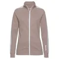 Produktbild: Sweatjacke BENCH. LOUNGEWEAR, Damen, Gr. 32/34, beige (beige, weiß), Jersey, Obermaterial: 60% Baumwolle, 40% Polyester, unifarben mit Farbeinsatz, bequem hüftbedeckend, ohne Ausschnitt, Raglanärmel Rippbündchen, Sweatjacken Sweatjacke, mit Seitenstreifen und Stehkragen, Loungewear