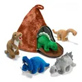 Produktbild: Prextex Dinosaurier Spielhaus Set mit 5 Hochwertigen Plüsch Dinosauriern – Weiches Kuscheltier Dino Set für Kinder, Lern- & Spielspaß, Dino-Fans