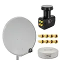Produktbild: PremiumX Satelliten-Komplettanlage 80cm Satellitenschüssel SAT Quad LNB 10m Antennenkabel 8x F-Stecker
