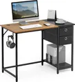 Produktbild: Mondeer Schreibtisch Computertisch mit 2 Schubladen und Regal links oder rechts 100x75x50cm Retro-Braun und Schwarz