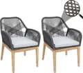 Produktbild: 2er-Set Gartenstuhl HWC-H56b, Sessel Outdoor, wetterfest Seilgeflecht Rope Holz Akazie dunkelgrau Kissen hellgrau