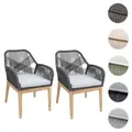 Produktbild: 2er-Set Gartenstuhl HWC-H56b, Sessel Outdoor, wetterfest Seilgeflecht Rope Holz Akazie ~ dunkelgrau Kissen hellgrau