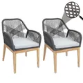 Produktbild: Mendler 2er-Set Gartenstuhl HWC-H56b, Sessel Outdoor, wetterfest Seilgeflecht Rope Holz Akazie - dunkelgrau Kissen hellgrau