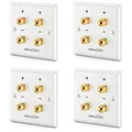 Produktbild: deleyCON 4 Stück Multimedia Lautsprecher Boxen Wanddose Anschlussdose Wandplatte mit Bananenstecker-Buchsen für 2 Lautsprecher (Rot/Schwarz) - Hi-Fi Surround Sound System Heimkino 4er Set