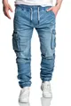 Produktbild: Amaci&Sons Herren Sweathose in Stretch Denim Männer Cargo Jogging Jeans 7024 Hellblau W32