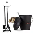 Produktbild: Relaxdays 6 TLG Kamin-Set, Ascheeimer mit Deckel, Kaminbesteck 5-teilig, mit Schaufel, Besen, Schürhaken, Zange u. Halter, schwarz