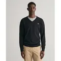 Produktbild: Gant für Herren. 8030562 Klassischer schwarzer Baumwollpullover mit V-Ausschnitt (L), Lässig, Baumwolle