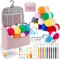 Produktbild: Häkelset für Anfänger Häkelnadel Set 12 Farben 25g Acryl Wolle 2,0-6,5 mm Ergonomische Metall Häkelnadeln Crochet Set Tragbar Tasche für DIY-Häkelprojekt-Rosa