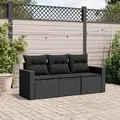Produktbild: vidaXL 3-tlg. Garten-Sofagarnitur mit Kissen Schwarz Poly Rattan