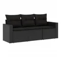 Produktbild: vidaXL Gartenlounge-Set 3-tlg. Garten-Sofagarnitur mit Kissen Schwarz Poly Rattan, (1-tlg)
