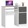 Produktbild: AKORD Piksel Schreibtisch Klein mit Schubladen | Office Desk | Computertisch | Bürotisch mit Tastaturablage | Schublade und Fach mit Tür | B90 x H77 x T50 cm 30 kg | Schrank Rechts | Weiß/Graphitgrau