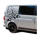 Produktbild: Aufkleber Set Kompass Berge 60x56cm Sticker Auto Wohnwagen Camper KX072 Schwarz