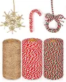 Produktbild: KAHEIGN 3Pcs Weihnachts-Garn Weihnachten Juteschnur und Baumwollschnur, 100m Rot Weiß Grün Bastelschnur für Geschenkverpackungen und Weihnachten Basteln