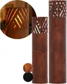 Produktbild: BENTSON Windlichtsäule I 2er Set I Deko-Säule für Garten im Rost Industrial Design I Garten Windlicht für draußen und drinnen I Rost Laterne inklusive Kerzen I Streifen I 95cm + 75cm