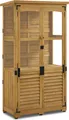 Produktbild: M MCombo Gartenschrank Holz, Gerätehaus Wetterfest Klein, Outdoor Gartenhaus Geräteschuppen für Außenbereich Terrasse Balkon, 0120D Natur
