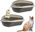 Produktbild: 2er Set Katzenklo Ecke XXL Eck Katzentoilette mit Rand ohne Deckel Ecktoilette offen grau Katzen WC Doppelpack Sparpaket Katzentoiletten