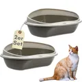 Produktbild: 2er Set Katzenklo Ecke XXL Eck Katzentoilette mit Rand ohne Deckel Ecktoilette offen grau Katzen WC Doppelpack Sparpaket Katzentoiletten