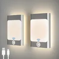 Produktbild: Talwei 2 Stück Wandleuchte Innen Mit Bewegungsmelder, 2200mAh USB Wiederaufladbar Nachtlicht, LED Akku Wandlampe Mit Batterie, Wandleuchten Aluminium Für Korridor, Sensor für das Gestänge