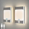 Produktbild: 2 Stück Wandleuchte Innen Mit Bewegungsmelder 2200mAh USB Wiederaufladbar Nac...