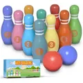 Produktbild: Pink Papaya Spiel Kids Bowling Classic, Familien- und Kinderspiel, 100 % Massivholz, schult Motorik & Koordination bunt 18 cm