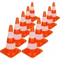 Produktbild: ECD Germany 10 Stück Verkehrskegel Pylone 47 cm, Orange-Weiß, Verkehrsleitkegel mit 2 reflektierenden Streifen, stapelbar & flexibel