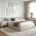 Produktbild: Polsterbett MARINI Doppelbett 140x200 cm in cremeweiß - Bett gepolstert mit Lattenrost, modernes Design & stabiles Holzgestell mit Kunststofffüßen