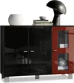 Produktbild: Vladon Sideboard Denjo, Germany, Kommode mit 3 Türen, Schwarz matt/Schwarz Hochglanz/Bordeaux Hochglanz (107 x 81 x 35 cm)
