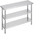 Produktbild: VEVOR Lebensmittel-Zubereitungstisch aus Edelstahl, 356 x 1219 x 864 mm gewerblicher Küchenarbeitstisch, mit 2 verstellbaren Unterregalen, Zubereitungstisch für Grill, Küche, Zuhause und Garage