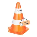 Produktbild: HUDORA Pylonen - 4 Stück - Stapelbare Verkehrskegel in Orange/Weiß - Hochwertige Verkehrshütchen - 23 cm hoch & 14 cm breit - Markierungskegel für Slalom, Radfahren, Dribbeln