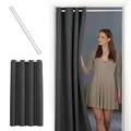 Produktbild: tinycurtains, Thermo Türvorhang mit Teleskopstange, einfache Montage in nur 1 Minute ohne Bohren (Türgardine anthrazit + H195 x B150 cm + Stange weiß B70-120 cm)