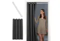 Produktbild: tinycurtains Türvorhang mit Stange weiß 70-120 cm Thermo Vorhang ohne Bohren, blickdicht, Ösen, verdunkelnd, Polyester, blickdicht, Anthrazit Nebula, Türgardine mit Klemmstange verdunkelnd