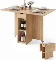 Produktbild: COSTWAY Esstisch klappbar, Küchentisch mit Rollen, Schublade und und 2 Ablagefläche, Klapptisch für 2-4 Personen, Esszimmertisch 120x72x75 cm Natur